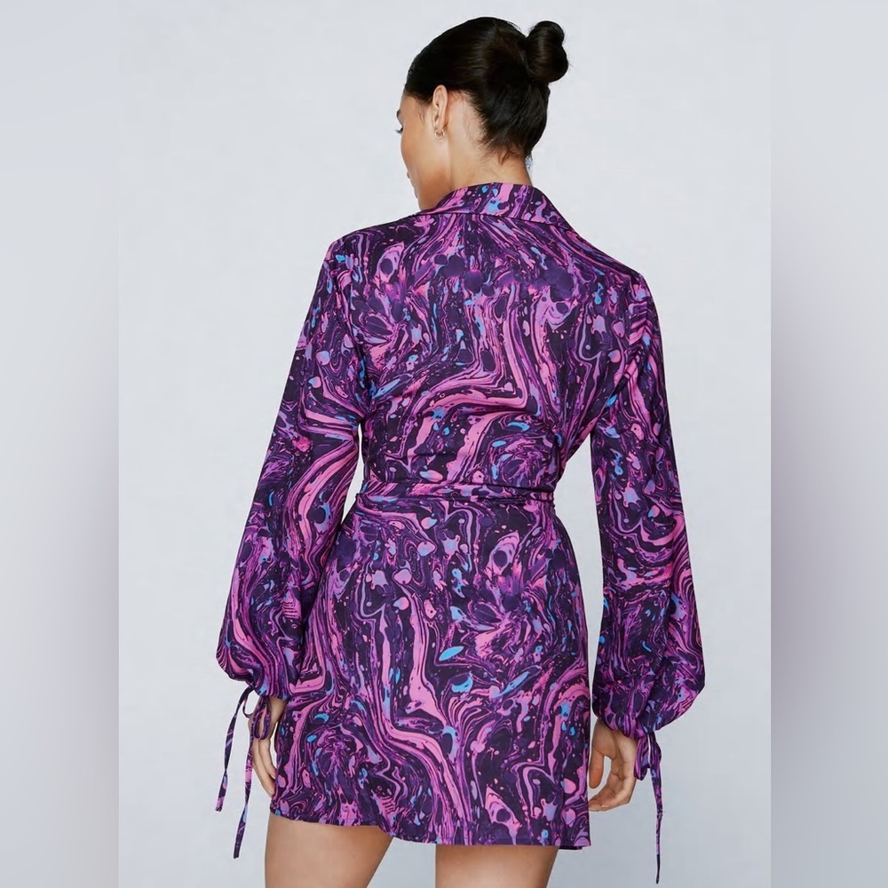 New Marble Print Tie Shirt Dress - Picture 3 of 5